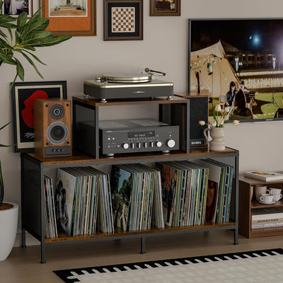 Mueble Tocadiscos Dual con Almacenamiento para Vinilos