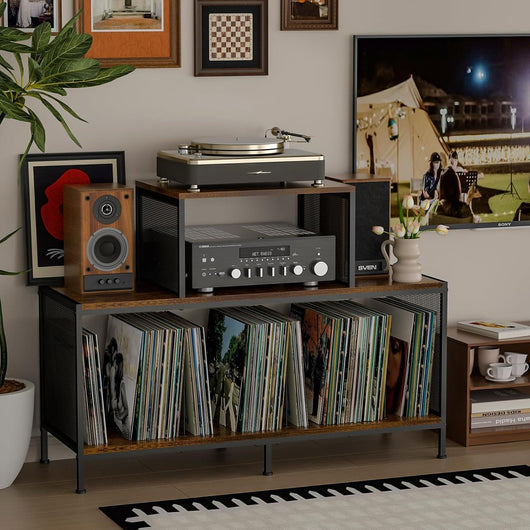 Mueble Tocadiscos Dual con Almacenamiento para Vinilos