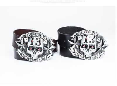 Cinturón de Cuero para Hombre con Hebilla Calavera Skateboard - Image 19