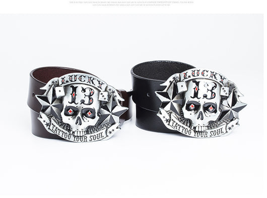 Cinturón de Cuero para Hombre con Hebilla Calavera Skateboard - Image 19