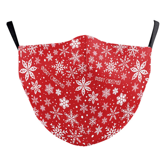 Black double-layer dust mask with a vibrant, multi-colored snowflake digital print and ear hooks. - Image 22