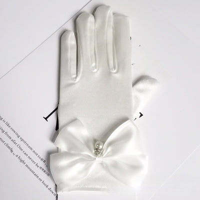 Guantes de Satén para Novia con Moño y Perlas Colgantes Estilo Princesa - Image 5