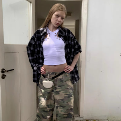 Pantalón Ancho Camuflaje con Cordón y Cintura Ajustable para Mujer - Image 10