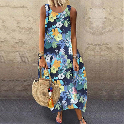 Vestido Suelto Midi Étnico Estampado sin Mangas para Mujer Verano - Image 4