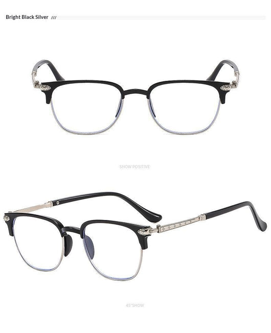 Black and gunmetal large-framed reading glasses with blue-light-blocking lenses for men. - Image 8