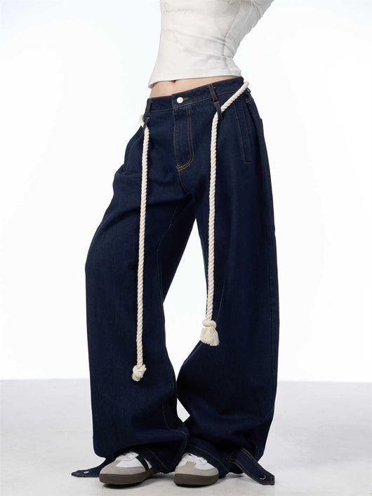 Jeans Negros Lavados Rectos Ancho con Costuras Blancas - Image 5