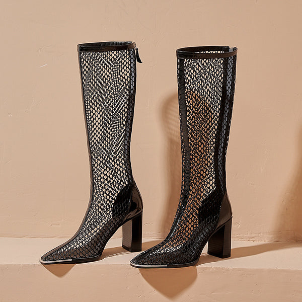 Botas de Tacón Robusto con Malla Trasera y Cierre - Negro - Image 5