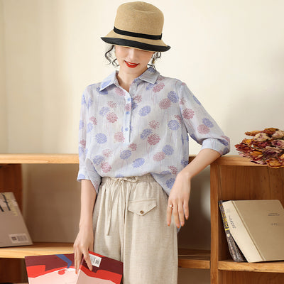 Blusa Estampada Suelta con Solapas - Largo Atrás, Corto Adelante - Image 16