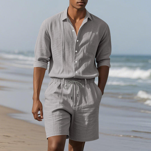 Conjunto de Playa: Camisa Manga Larga y Shorts Casuales - Image 15