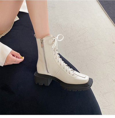 Botas Cortas Mujer Estilo Francés Retro con Suela Gruesa - Image 3