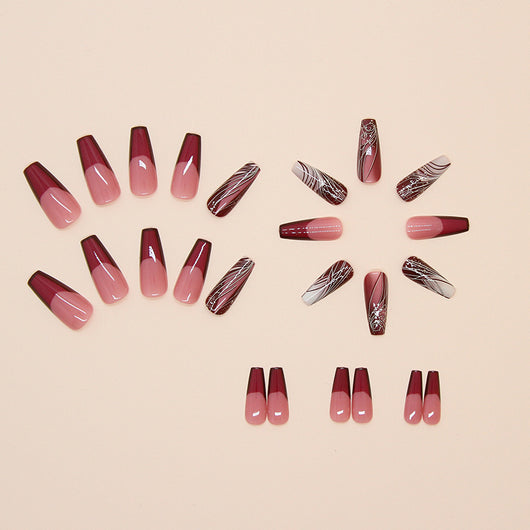 Uñas Postizas Adhesivas con Diseño de Líneas - Removibles y Reutilizables - Image 3