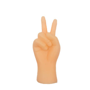 Flesh-toned silicone miniature hand making a peace sign gesture, designed as a funny cat finger stall toy. - Image 5