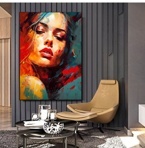 Cuadro Abstracto de Mujer Elegante al Óleo - Pintura Hecha a Mano para Decoración Moderna