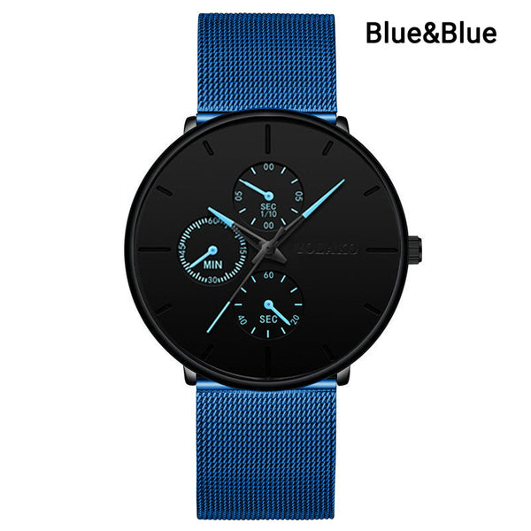 Reloj de Hombre Elegante con Correa de Malla Metálica y Tres Esferas