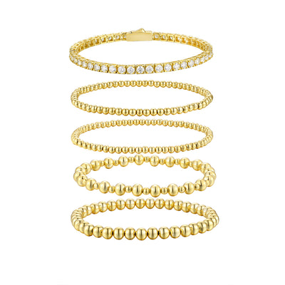 Conjunto de 5 Pulseras de Moissanita Redonda Estilo Clásico en Oro - Resistente al Desvanecimiento - Image 6