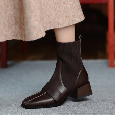 Botas Cortas Tejidas con Tacón Grueso para Mujer - Image 14