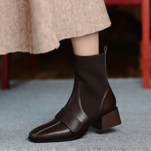 Botas Cortas Tejidas con Tacón Grueso para Mujer - Image 14