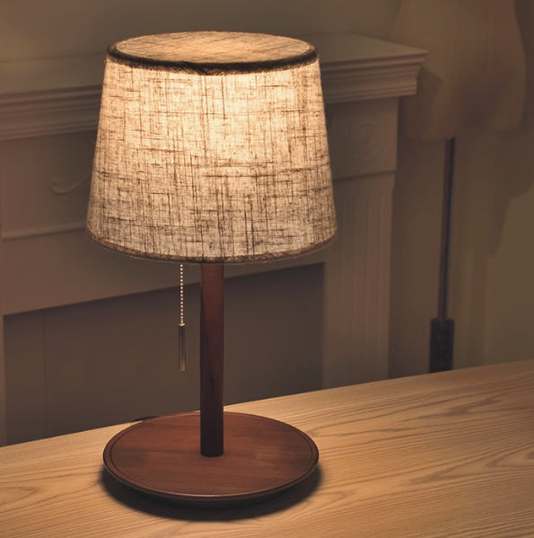 Lámpara de Mesita de Noche en Madera de Nogal Macizo