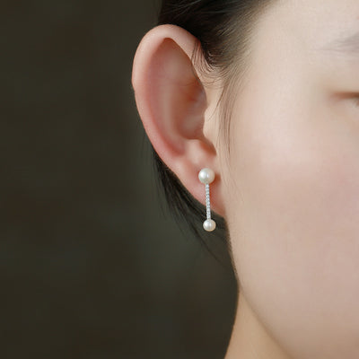 Aretes de Plata Esterlina con Perla y Diseño Geométrico Minimalista - Image 12