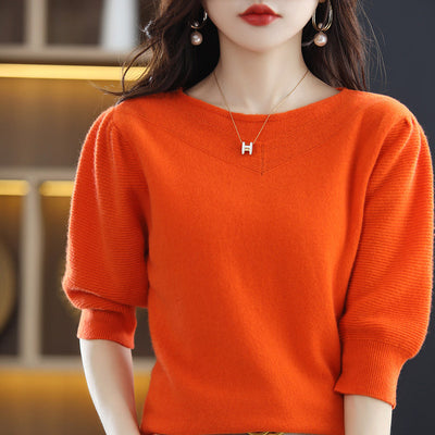 Blusa Suelta de Cuello Redondo Manga Corta Siete Puntos para Mujer - Image 16