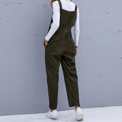 Jumpsuit Casual de Pana Suelta con Tirantes para Mujer - Image 4