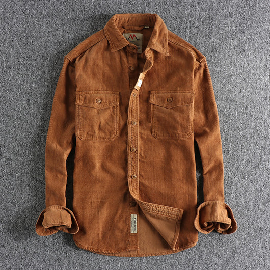 Camisa de Pana Vintage Lavada Manga Larga para Hombre - Image 6