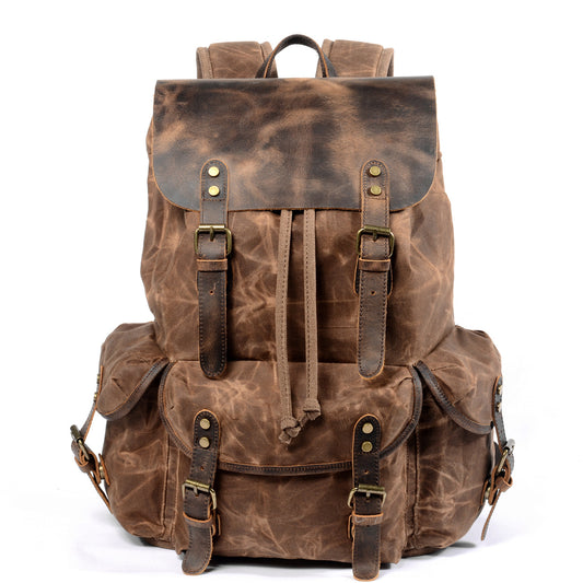 Mochila de Viaje Retro en Lona Encerada con Cordón Ajustable para Hombre