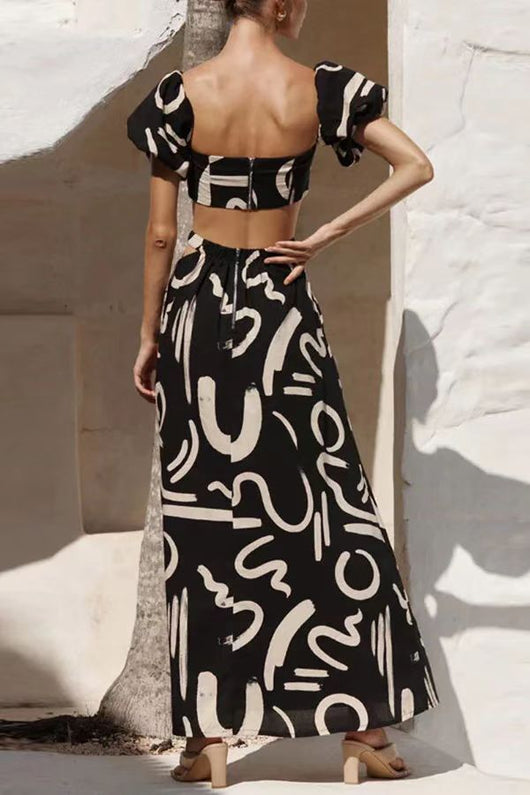 Traje Vestido Elegante con Mangas Abullonadas y Abertura Decorativa - Image 11