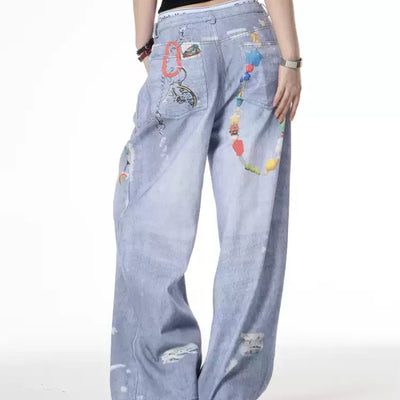 Jeans Anchos Desteñidos con Diseño Artesanal para Mujer - Estilo Verano - Image 5