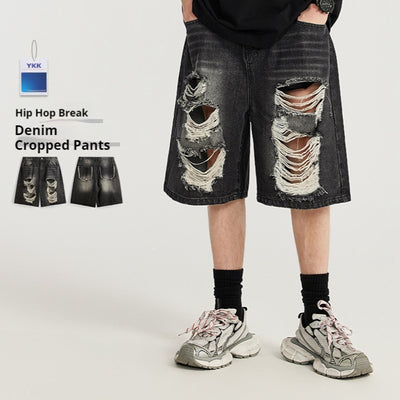 Shorts de Mezclilla Rotos Estilo Hip Hop Urbano