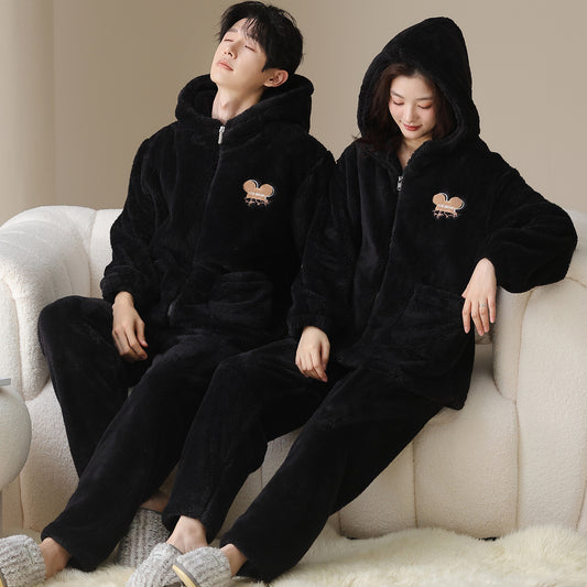 Pijama Térmica para Parejas con Capucha y Cierre - Conjunto Abrigado Unisex