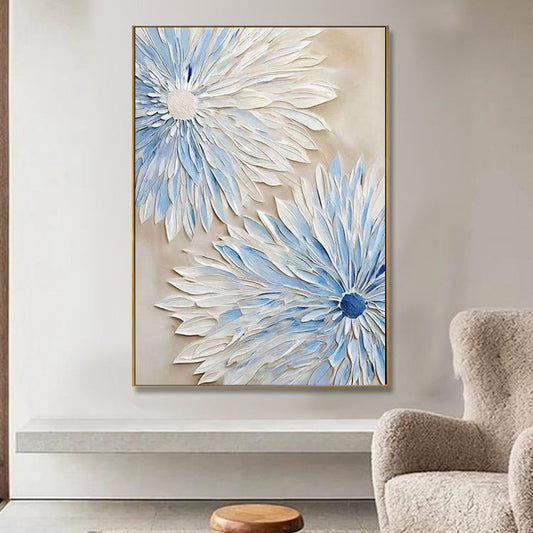 Cuadro Abstracto de Flores Azul y Blanco – Pintura al Óleo Moderna sobre Lienzo - Image 2