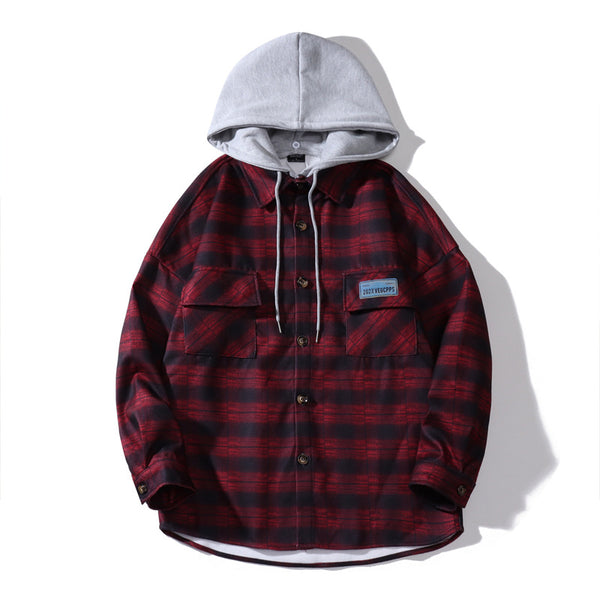 Chamarra Cuadros con Capucha - Estilo Casual Holgado para Hombre