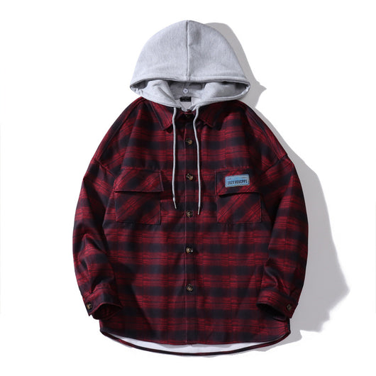 Chamarra Cuadros con Capucha - Estilo Casual Holgado para Hombre - Image 2