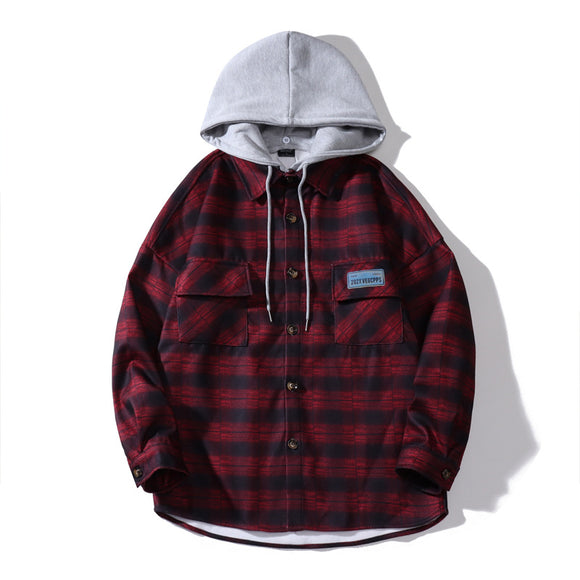 Chamarra Cuadros con Capucha - Estilo Casual Holgado para Hombre