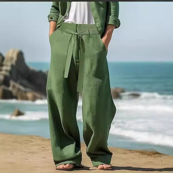 Pantalones de Lino Cómodos con Cintura Elástica - Transpirables para Exterior