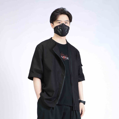 Camisa Casual Hombre Patchwork Punk Funcional Algodón Lino Manga Corta - Image 5