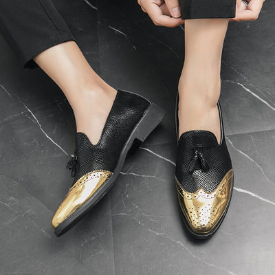 Zapatos de Cuero Puntiagos Dorados para Hombre - Estilo Coreano Británico - Image 16