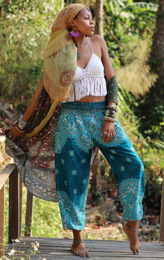 Pantalones Yoga Sueltos con Estampado Étnico y Cintas en Tobillos para Mujer - Image 4