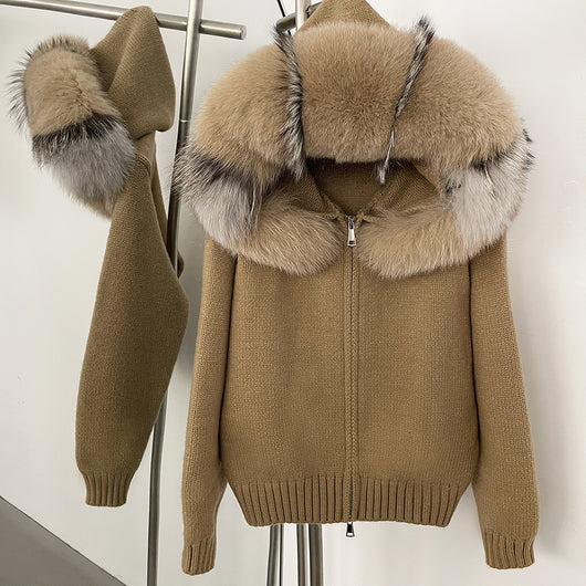 Abrigo de Primavera para Mujer con Cuello de Zorro Real y Capucha - Image 38