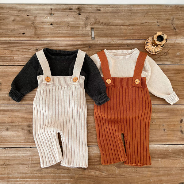 Pantalón Infantil de Cintura Alta con Tirantes y Pierna Ancha