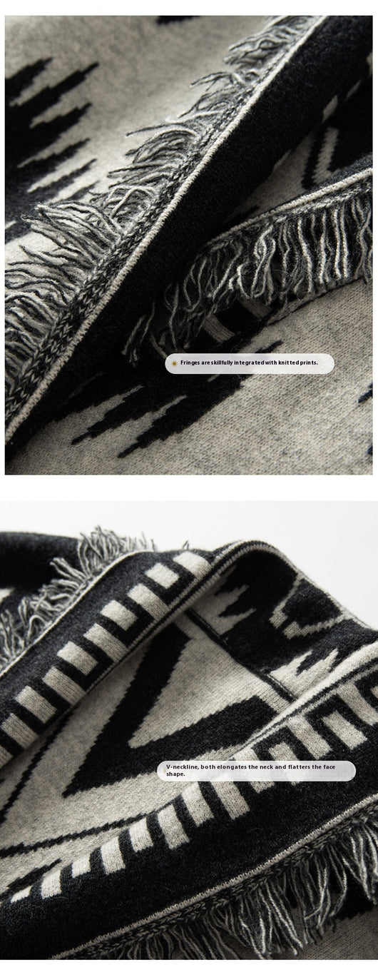 Cardigan Vintage con Jacquard y Borlas para Mujer - Image 11