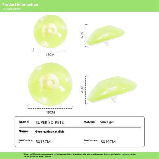 Green and white pet toy, a round food dispenser with multiple openings and a central spinning element for cats. - Image 4