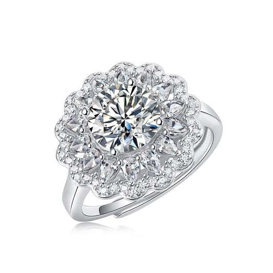 Anillo de Plata S925 con Moissanita Floral Ajustable para Mujer - Image 2