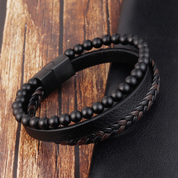 Pulsera de Cuero con Piedra Volcánica Natural