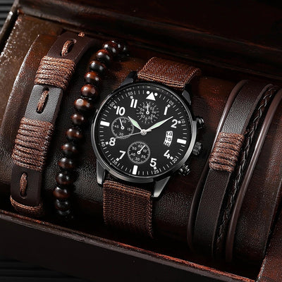 Reloj de Lona con Tres Esferas y Pulsera PU - Set Completo - Image 11