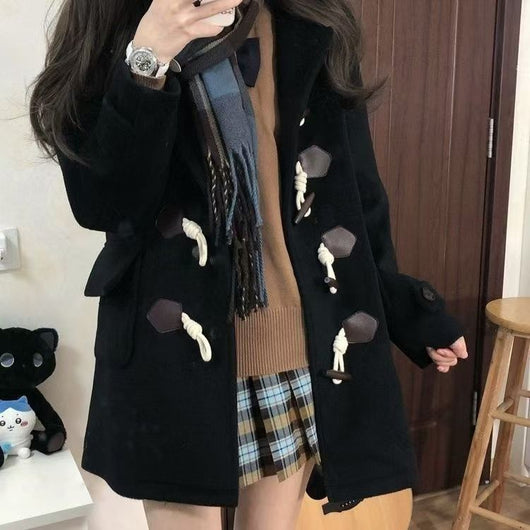 Abrigo Tipo JK Japonés con Botones de Cuerno y Capucha de Lana - Image 3