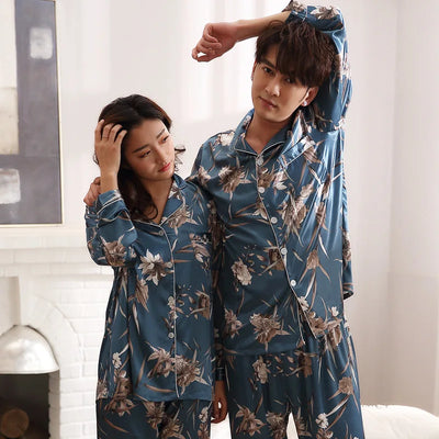 Pijamas de Seda para Parejas - Manga Larga Fresca y Cómoda - Image 25