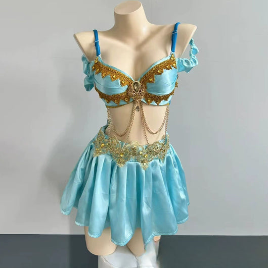 Bikini Azul Ahumado Brillante con Cadena - Estilo Vacacional - Image 17