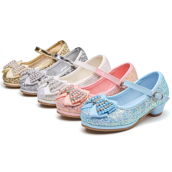 Zapatos de Tacón Alto Infantil con Moño y Cristales
